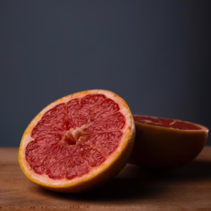 Citrus grapefruit 'Star Ruby' (Grapefruit) open fruit.